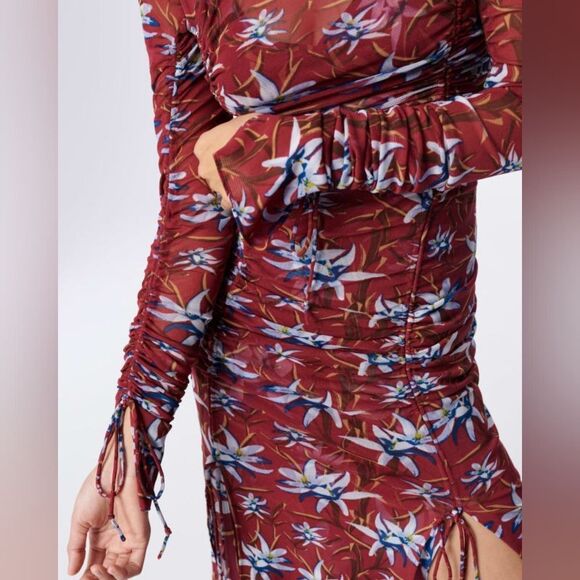 NWT Diane Von Furstenburg Corinne Ruched Mesh Midi Dressin Harlow Small Wine - Picture 10 of 14